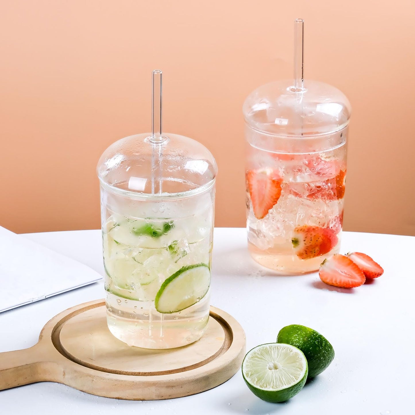 WHJY Glass Tumbler with Lid and Straw - 16oz Heat Resistant Glass Cup for Travel, Smoothies and Outdoor Use