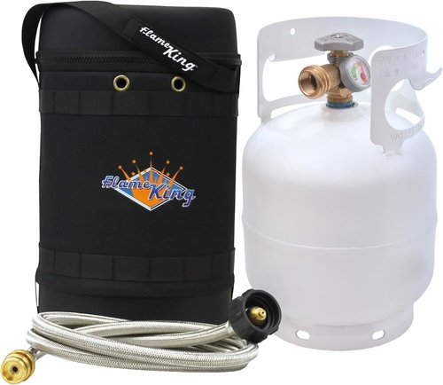 Flame King Gas Hauler Pro Kit - Insulated Carry Case with 5LB Propane Tank & 5-FT Adapter Hose for Camping