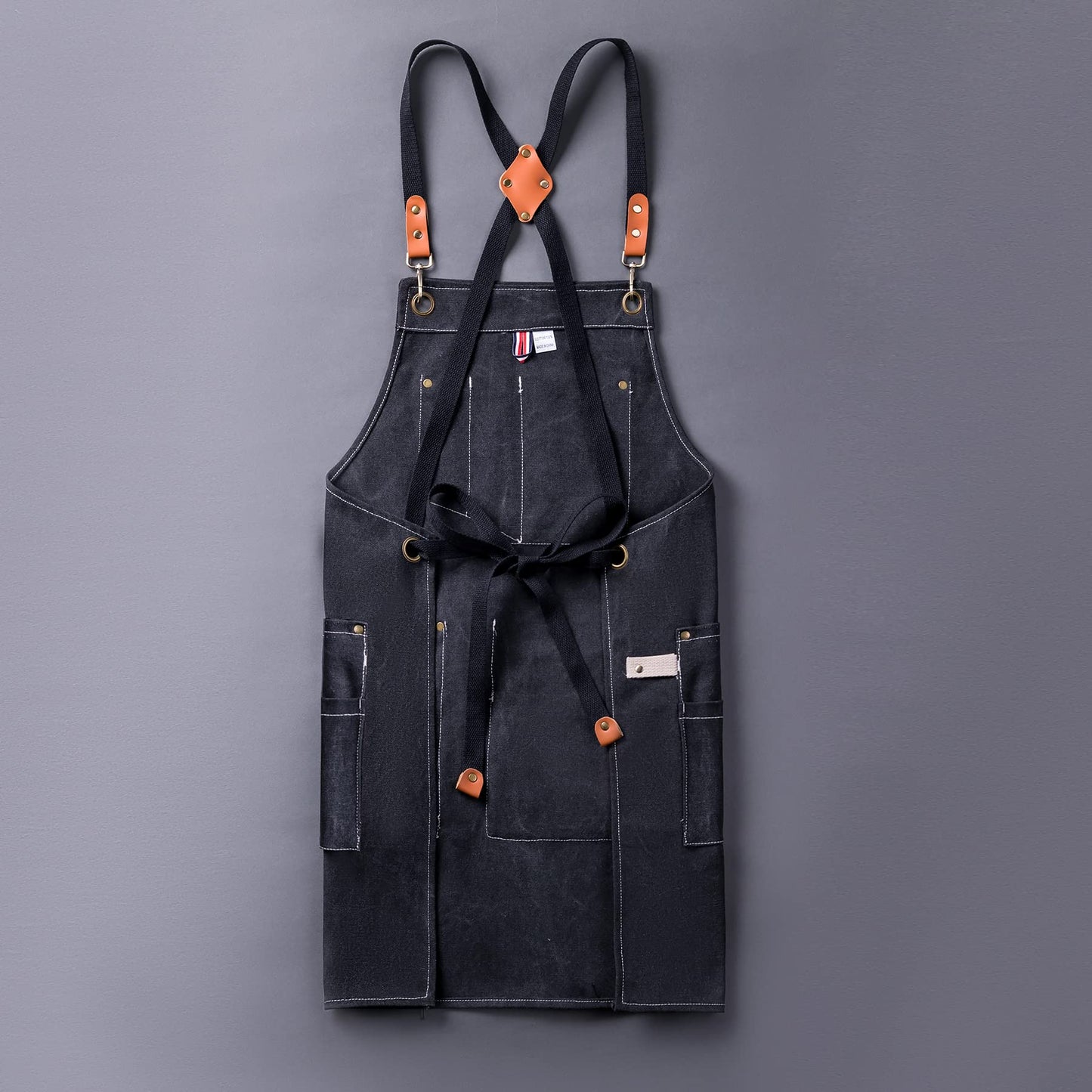 Aoomzoon Canvas Aprons for Men Chef Apron, Work Apron with Large Pockets - Durable 16oz Heavy Duty Cross Back, BBQ, Cooking(Black, 1 Pack)