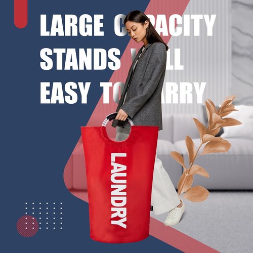 Caroeas 100L Laundry Basket - Durable Red Hamper with Padded Handles | Collapsible & Free-Standing Design