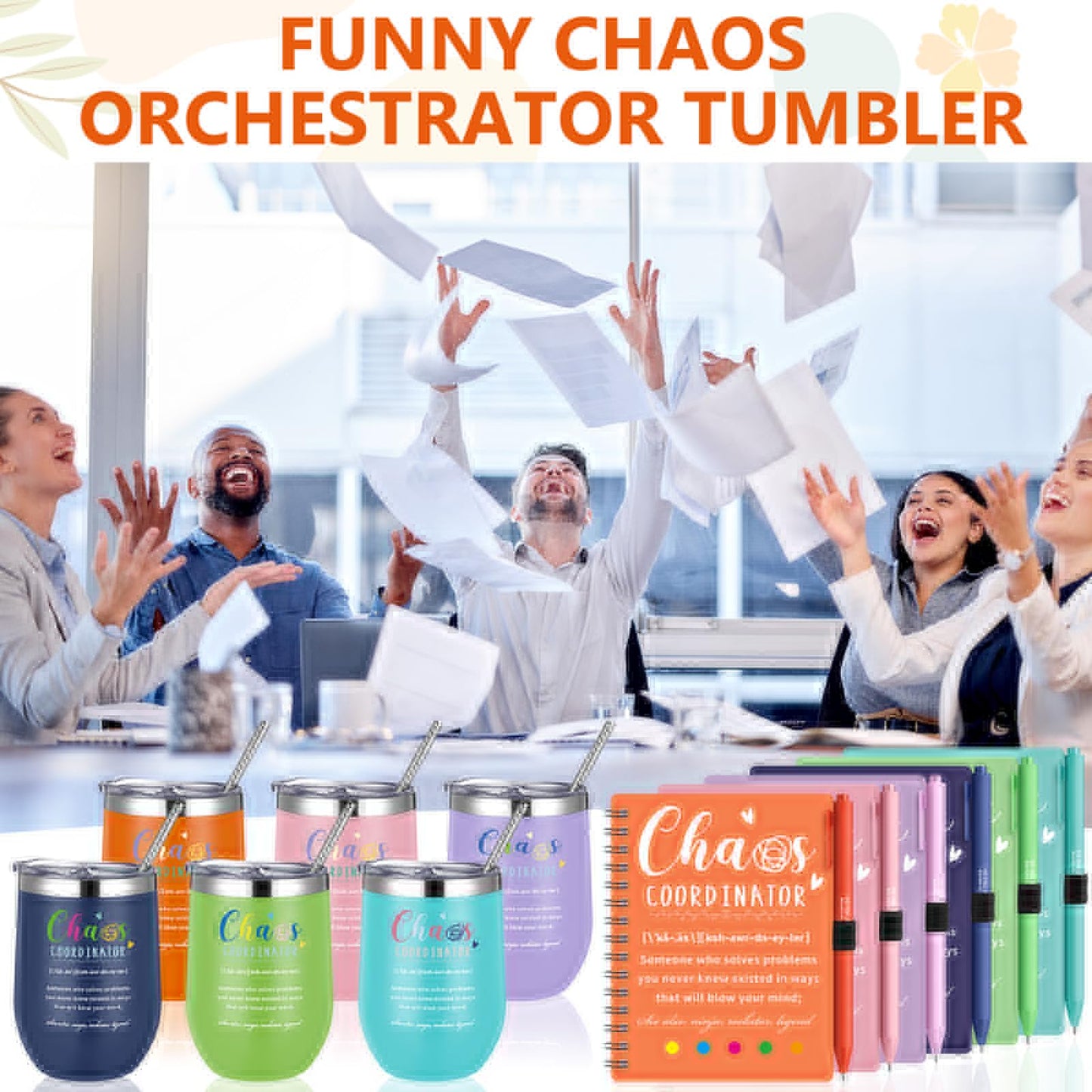 Sieral 24 Pcs Chaos Coordinator Gifts Employee Appreciation for Women Stainless Steel Tumbler with Lid Spiral Notebook with Sticky Note Pen Makeup Bag Thank You Gifts for Coworker Teacher Nurse