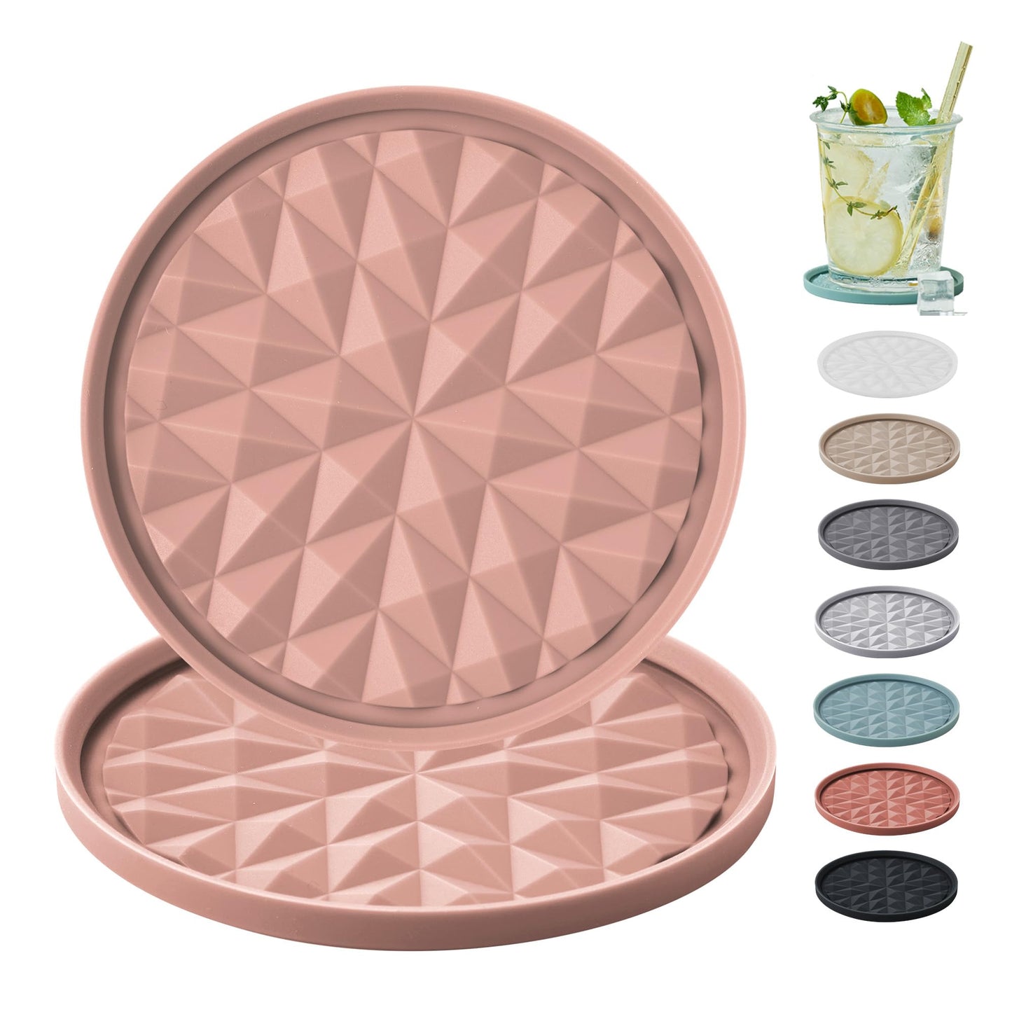 Wingcases Silicone Coasters for Drinks[2 Pack for Office]- Cup Mat for Tabletop Protection-Non-Slip, Non-Stick, Coffee Table Decor, Great Gift for Any Occasion, Pink