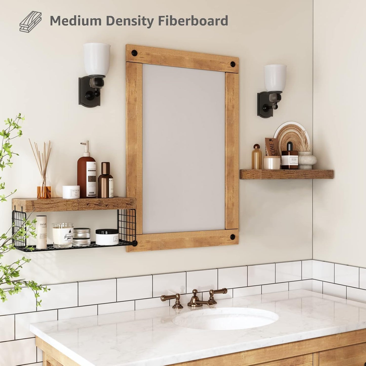 QEEIG Bathroom Shelves - Rustic Brown Over Toilet Floating Storage | Set of 2, 16 Inch Farmhouse Decor
