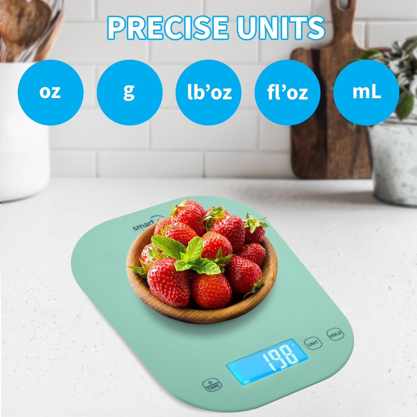 Smart Weigh Mint Green Digital Kitchen Scale for Cooking, Weight Loss, Calorie Tracking, Baking, Food Portion Control, and Meal Prep - Accurate Measurements in Grams and Ounces