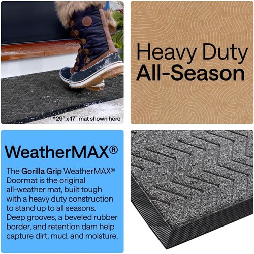 GORILLA GRIP Waterproof All-Season WeatherMAX Doormat - Durable Natural Rubber, 72x24, Easy Clean Indoor/Outdoor Mat