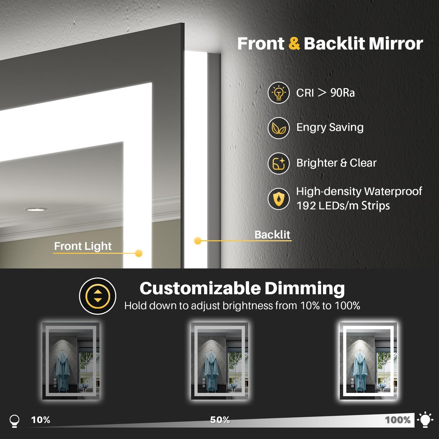 Briivue 20x28 Inch LED Bathroom Mirror with Lights, Backlit & Front Lit, Anti-Fog Lighted Bathroom Vanity Mirror for Wall, Memory Function, Dimmable, HD Tempered Glass, Shatter-Proof