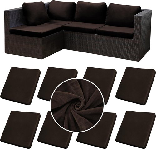 BIETYONE 8Pcs Stretch Velvet Patio Cushion Covers - Fluffy & Washable Outdoor Slipcovers | Coffee Color