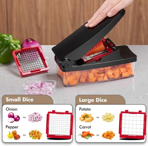 Geedel Vegetable Chopper - 4-in-1 Onion & Veggie Slicer Dicer with Container | Red Color