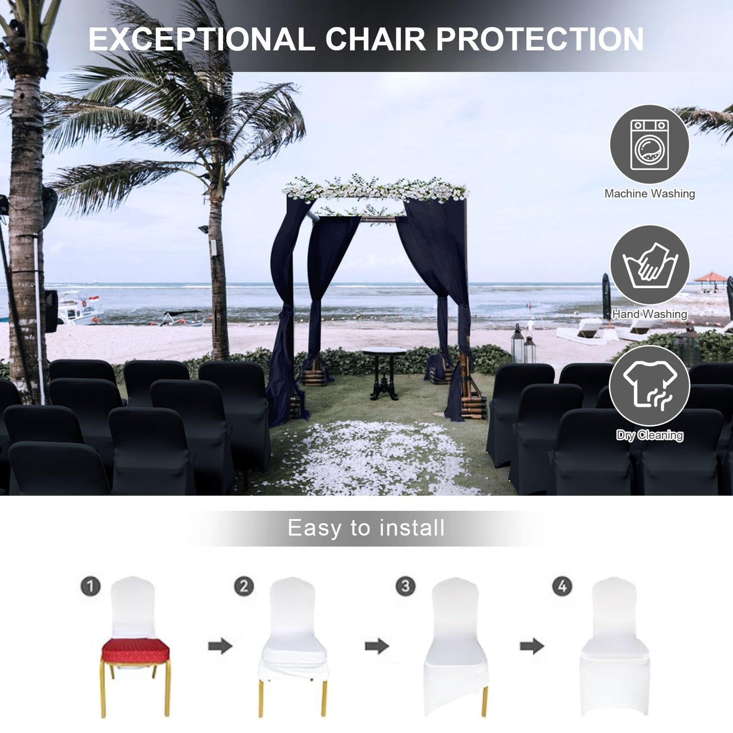 Trlyc Spandex Folding Chair Covers 100 Pcs Universal Fitted Dining Chair Cover Stretchy Slipcovers for Wedding Party Banquet Flat-Front Chairs Covers (White)