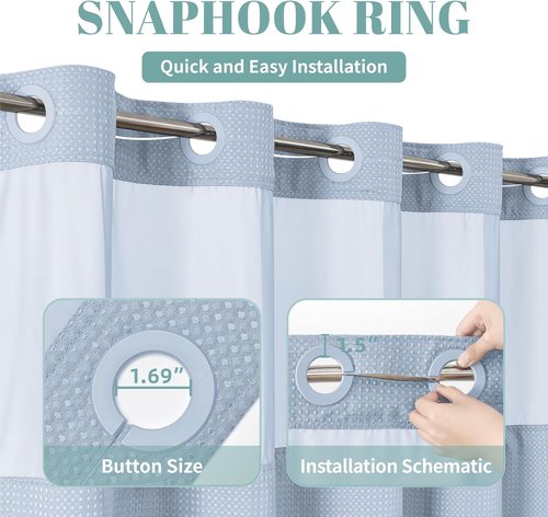 Eachope FrostBlue Shower Curtain - Waterproof Waffle Weave with Snap-In Liner | 71" x 74" Size