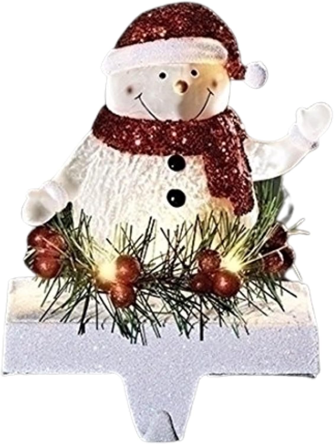 LED Snowman Stocking Holder - 7 Inch Tall Christmas Decor for Mantel
