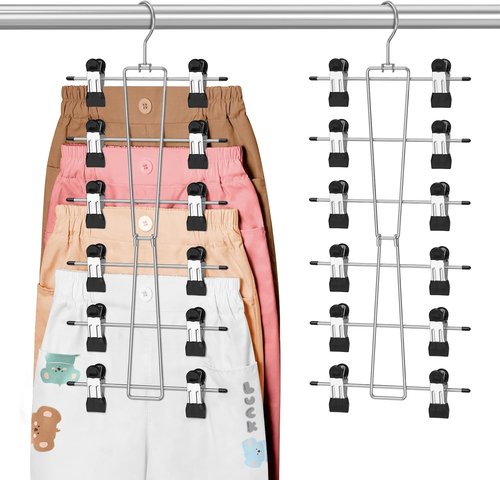 DOIOWN 6-Tier Baby Hangers with Clips - Adjustable Stainless Steel Space-Saving Kids Clothes Organizer