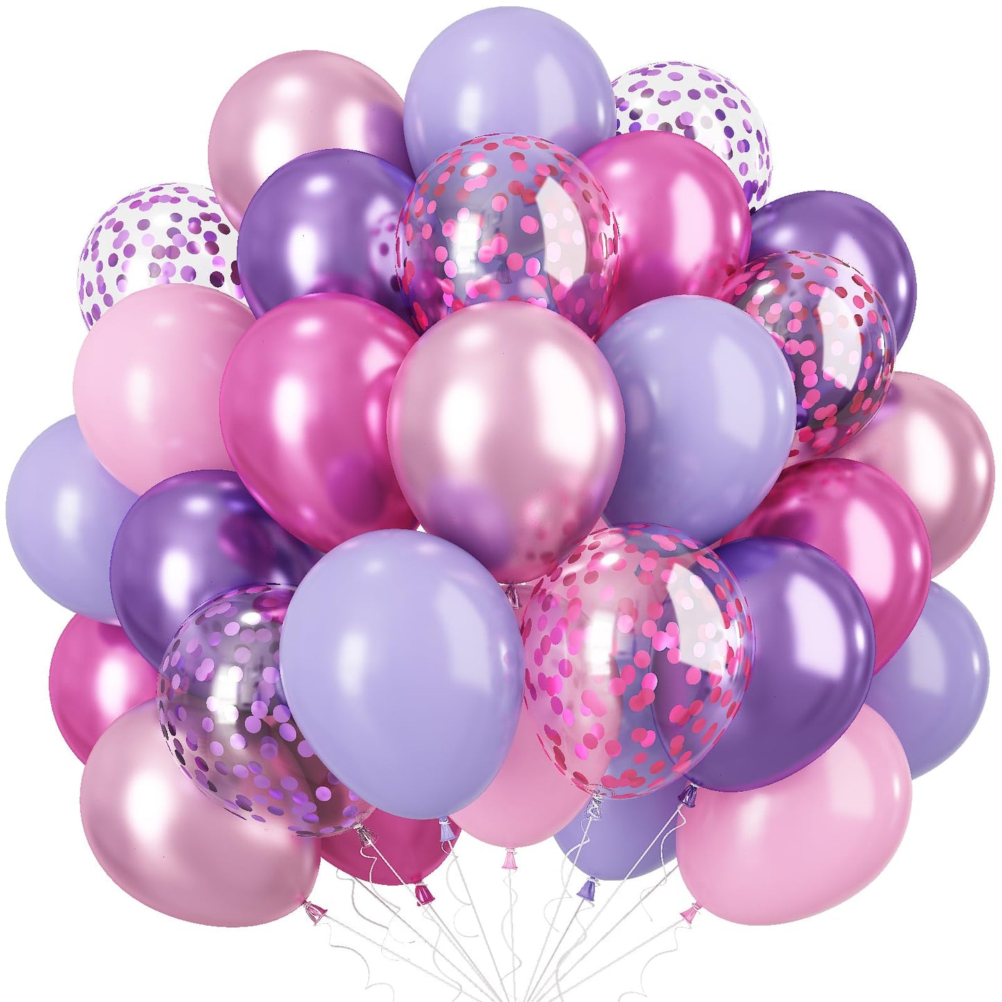 Pink and Purple Balloons, 60 Pcs 12 Inch Pastel Metallic Purple Pink Confetti Balloons with Magenta Balloon for Girls Women Birthday Baby Shower Bridal Shower Wedding Princess Party Decorations