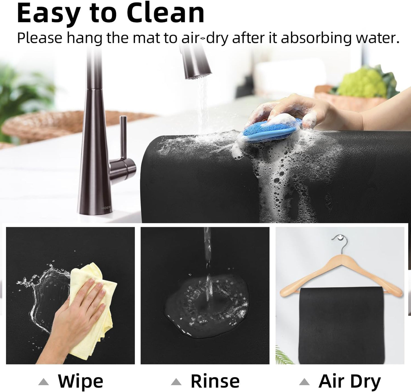 LOPNUR Extra Large Kitchen Dish Drying Mat - Super Absorbent Diatomite Pad | 31.5"x17", Heat Resistant, Anti-Slip Backing, Black