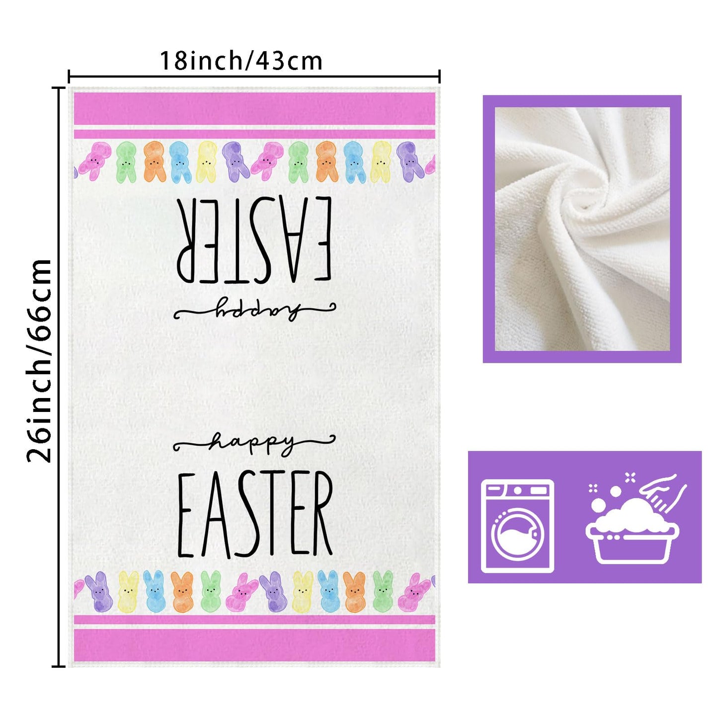 XCHI Happy Easter Colorful Cute Bunny Rabbits Easter Kitchen Towels Dish Towels 18x26 Inch Home Decorations Hand Towels Set of 2 Drying Dishcloth