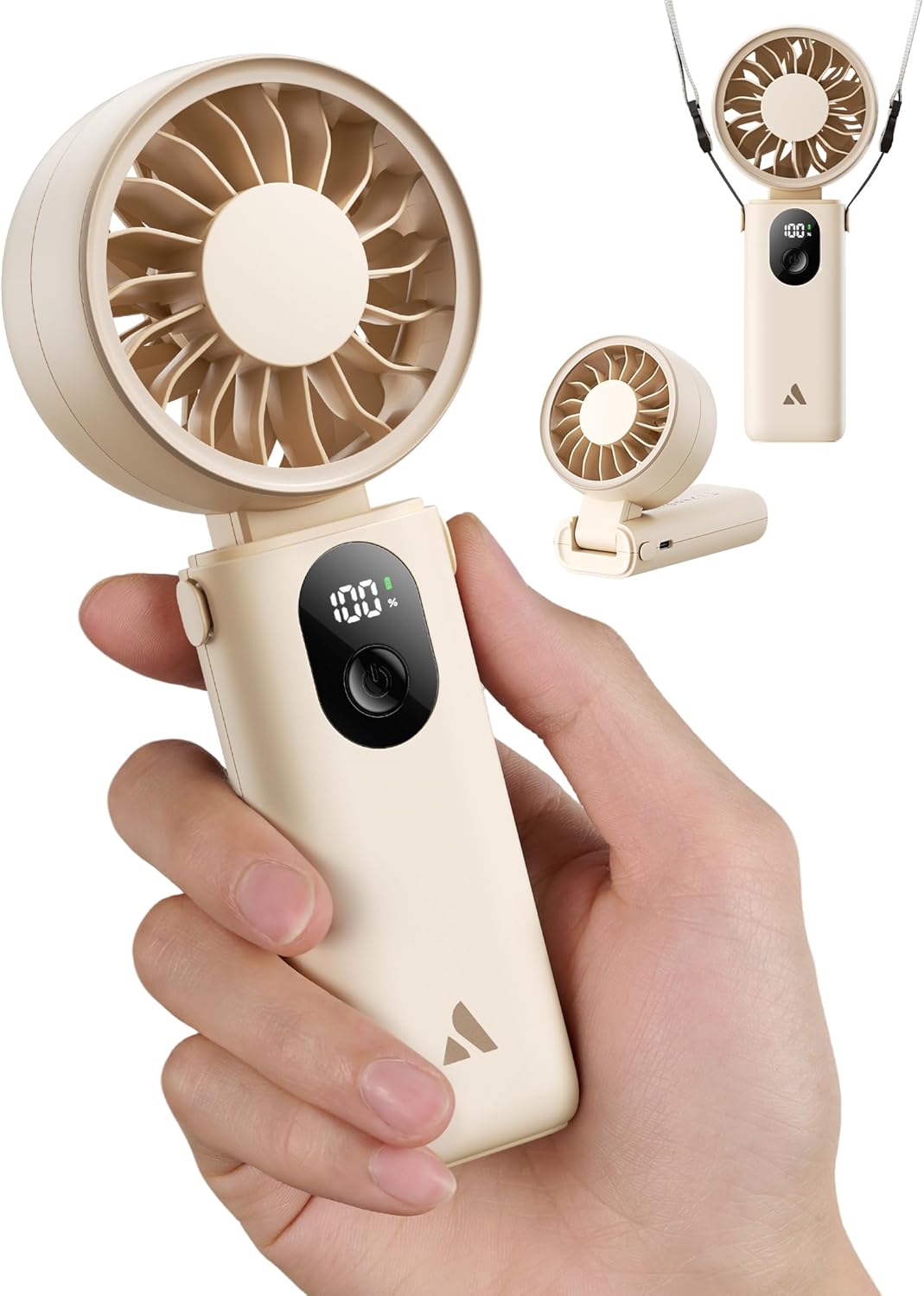 Aecooly Portable Handheld Fan - 20H Max Cooling Time | 5 Speed Settings | USB Rechargeable - Beige