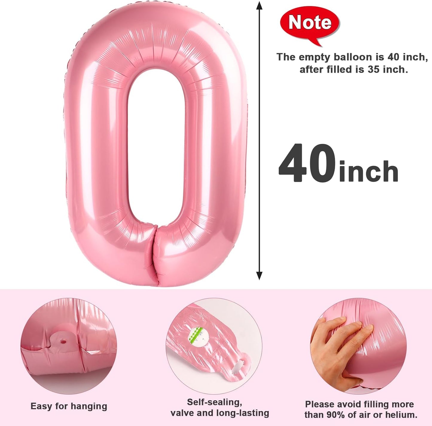 Number 0 Balloons - 40 Inch Pastel Pink Birthday Decorations for Milestone Events & Baby Showers