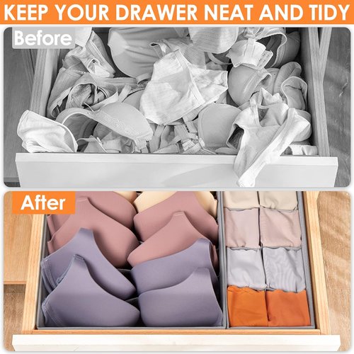 Criusia Sock Organizer - 6 Pack Foldable Drawer Dividers for Clothing Storage | Grey Fabric Bins
