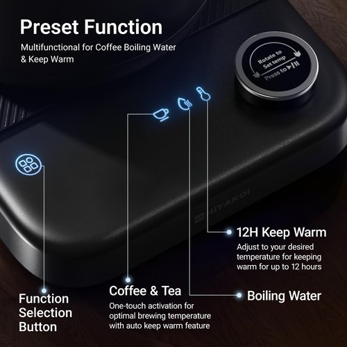 Gooseneck Electric Kettle HIYAKOI with ±1℉ Temperature Control, Pour Over Kettle for Coffee & Tea, 1200W Rapid Heating, Stainless Steel Water Boiler with 12H Keep Warm & Built-in Timer, 0.8L/27oz