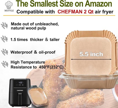 CHEFMAN 2 QT Air Fryer Liners - Disposable Small Liners for 2.0-2.6 QT Air Fryers | Perfect Fit & Easy Cleanup