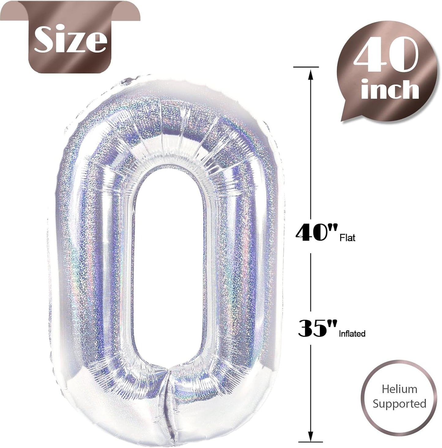 Laser Silver 40-Inch Number Balloon - 0 Number Balloons for Birthday Decorations & Party Supplies