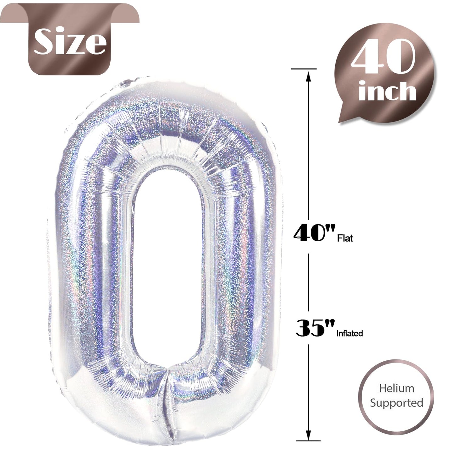 Laser Silver Number Balloon 40 Inch, 0 Number Balloons, 10 20 30 40 50 Numbers Balloon Birthday Decorations, Party Supplies for Women