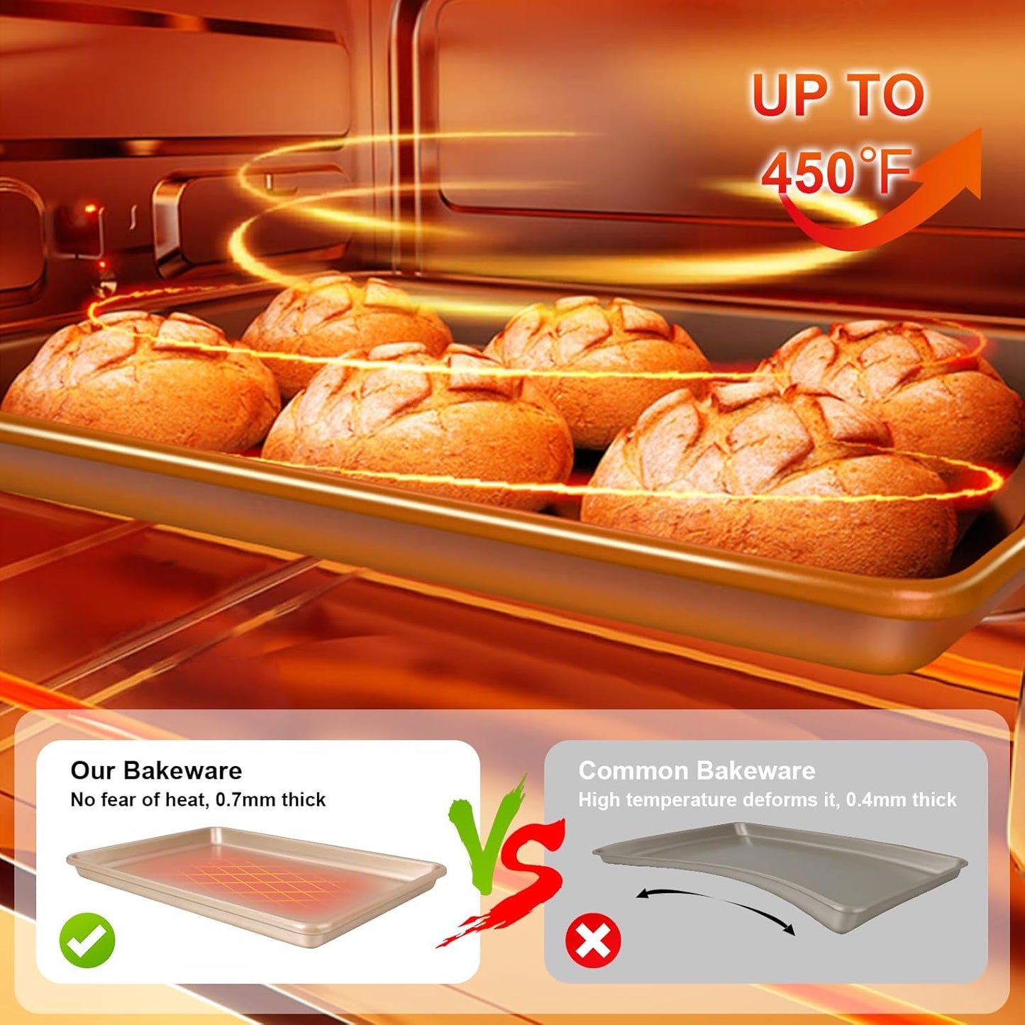 Skiennix Baking Sheet Pan Set - Nonstick Heavy Duty Cookie Sheets | 3-Piece Champagne Gold Set