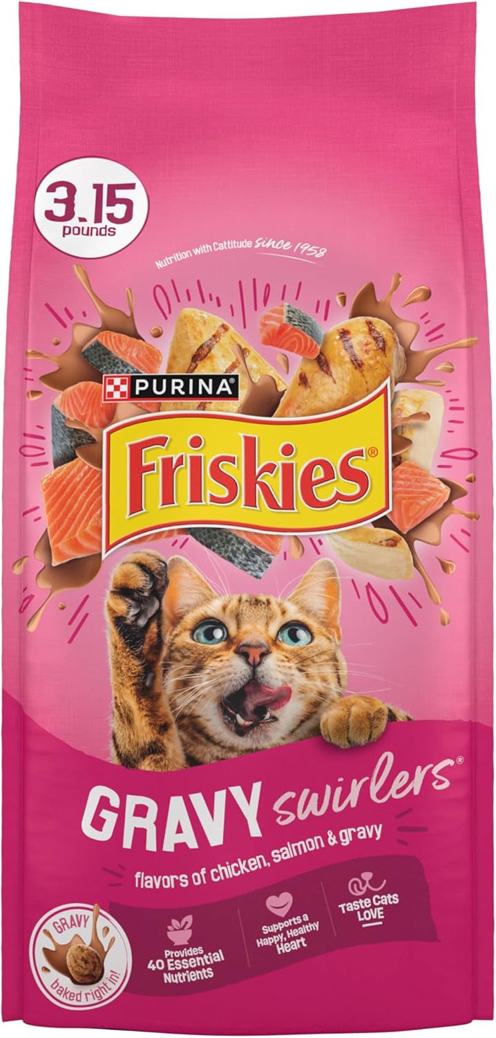Purina Friskies Gravy Swirlers Dry Cat Food - Chicken & Salmon Flavor - 3.15 lb Bag