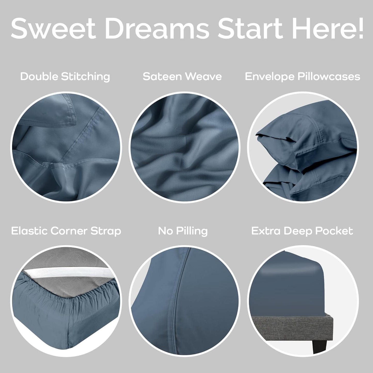 Viscose Bamboo Twin XL Sheets - Cooling Bedding Set for Hot Sleepers | Silky Soft 16-Inch Deep Pocket, Storm - 3PC