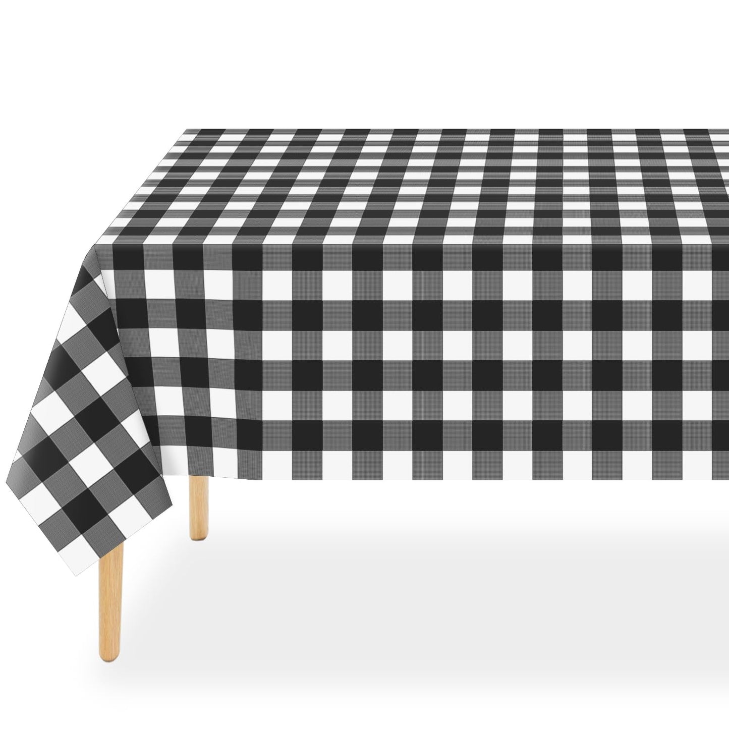 QIKSION Black Gingham Tablecloth Disposable 3 Pack, 54 x 108 Inch Black and White Checkered Table Cloth for Picnic, Outdoor BBQ Decorations, Birthday Party Supplies, Rectangle, Plastic Table Cover