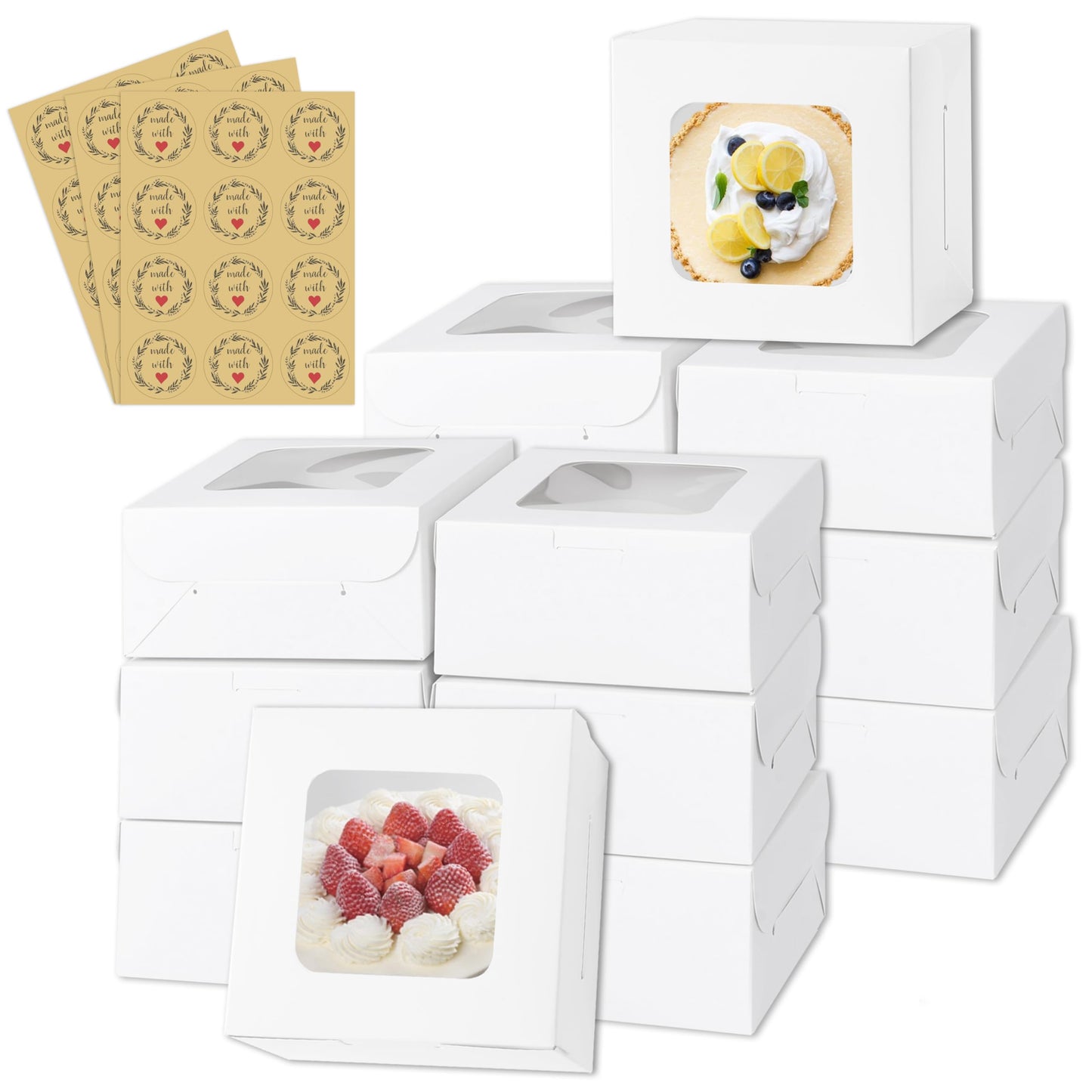 KGVZPT 50pcs White Cake Boxes with Window,5x5x2.5 Inches Small Bakery,Treat,Pastry,Cookie,Dessert Boxes,Macaroon,Donut,Candy,Christmas Gift Giving