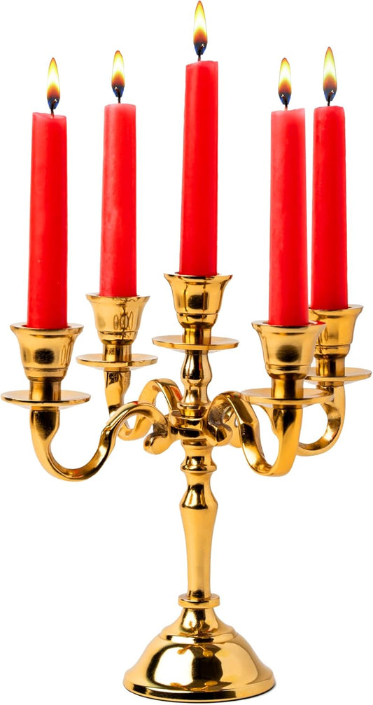 Rely+ 5 Arm Baby Candelabra - Gold Glossy 8-Inch Taper Candle Holders for Gothic Home Decor & Weddings