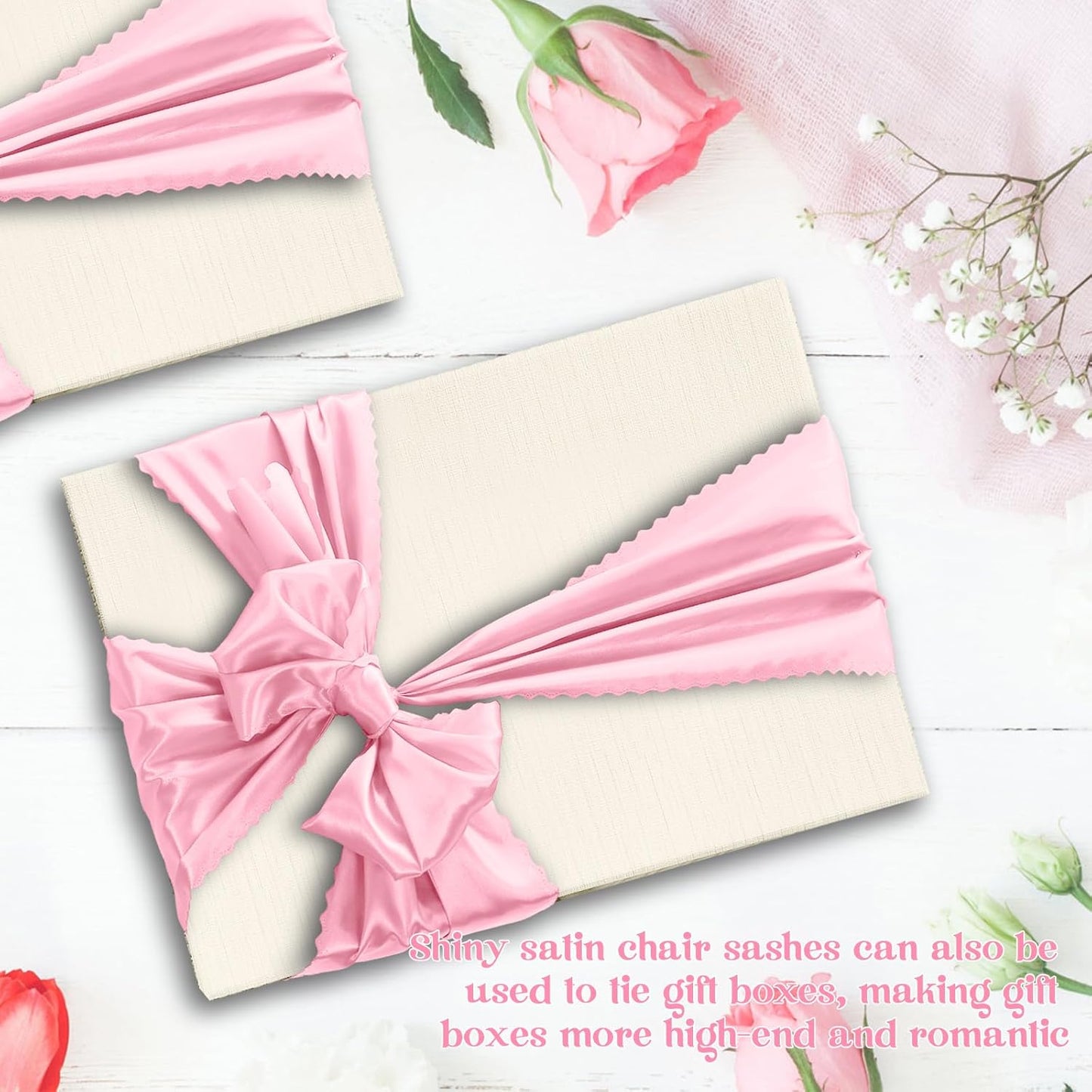 Skiennix Pink Satin Chair Sashes - 12 Pcs 7x108 Inch Silky Bow Ties for Weddings & Events