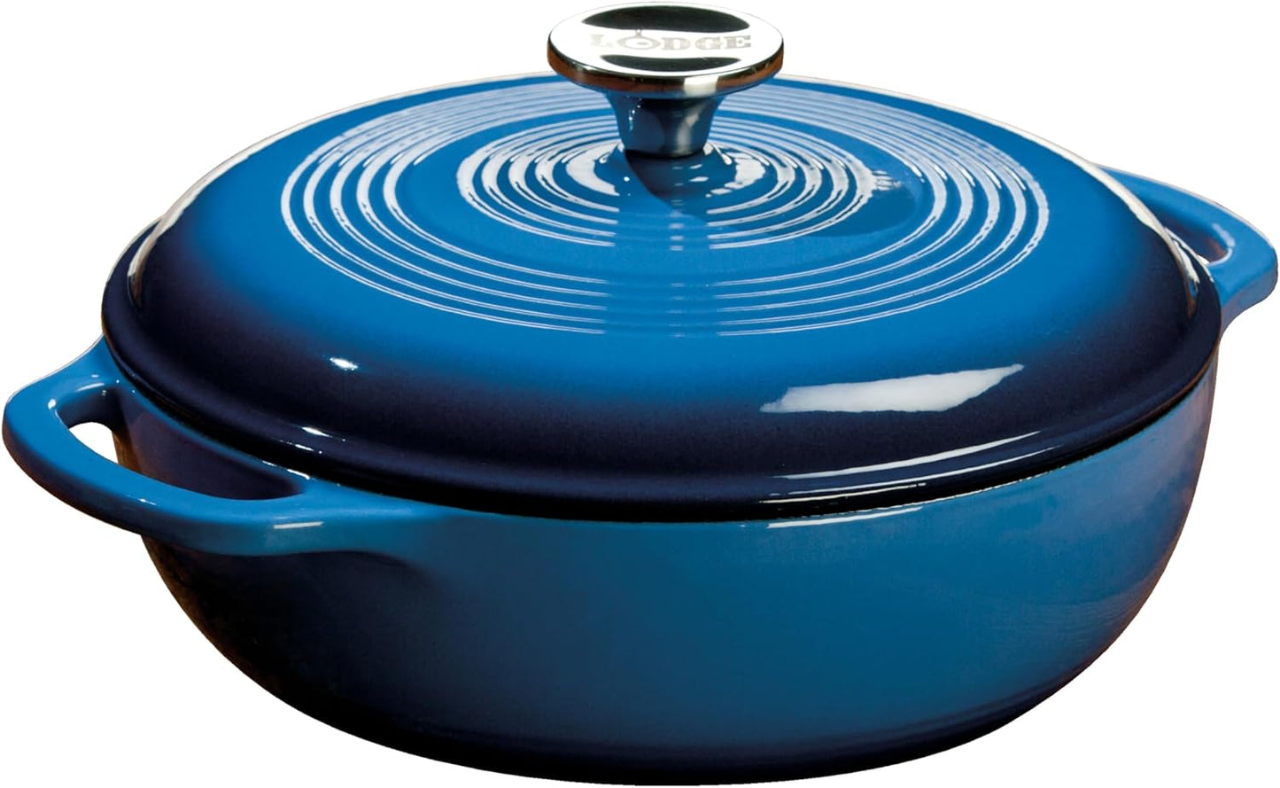 Lodge Enameled Cast Iron Dutch Oven - 3 Quart with Lid & Dual Handles - Oven Safe to 500°F | Caribbean Blue
