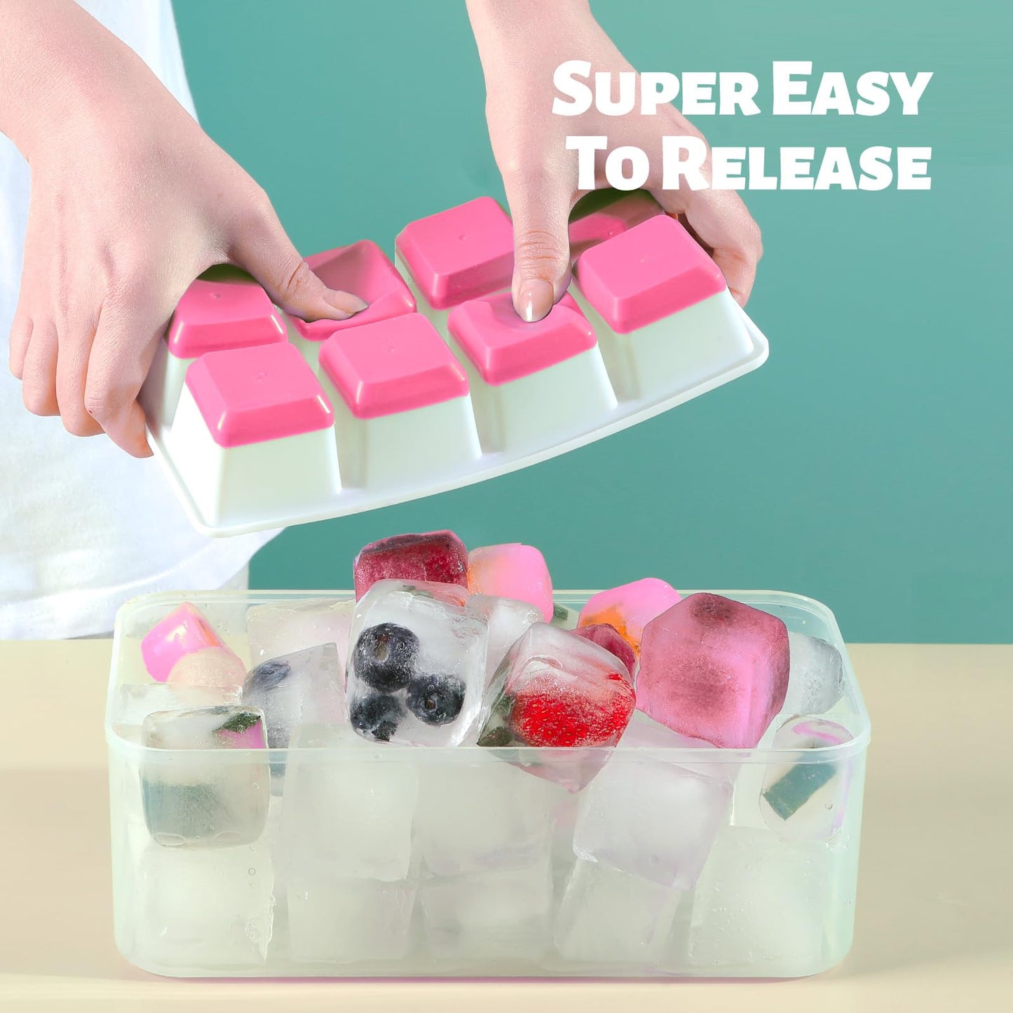 Large Ice Cube Tray with Lid and Bin, Jrisbo Silicone Big Square Ice Cube Molds for Freezer, 3 Pack Stackable Huge Cubed Ice Trays with Ice Tong, Ice Scoop for Whiskey Cocktails Soups Frozen Treats