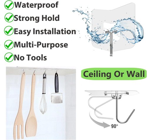Heavy Duty Shower Hooks by [Brand Name] - 12 Pack, No Drill Adhesive Hangers for Bathroom & Kitchen