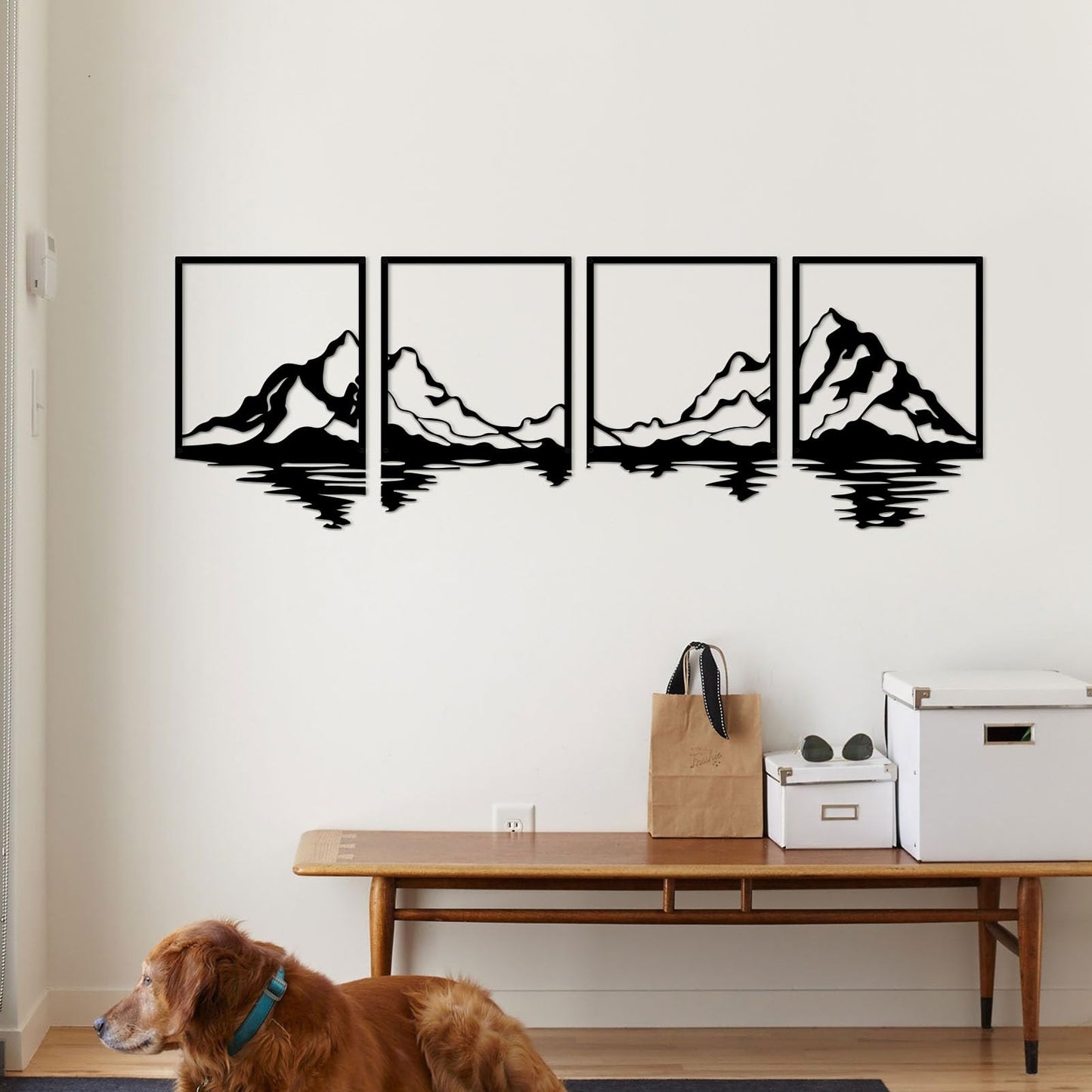 ESTART 4 Pcs Metal Mountain Wall Art, Large Mountains Wall Decor, Mountain Forest Decorative Painting Suitable For Living Room Bedroom Office Indoor And Outdoor (Mountains Rivers Large)
