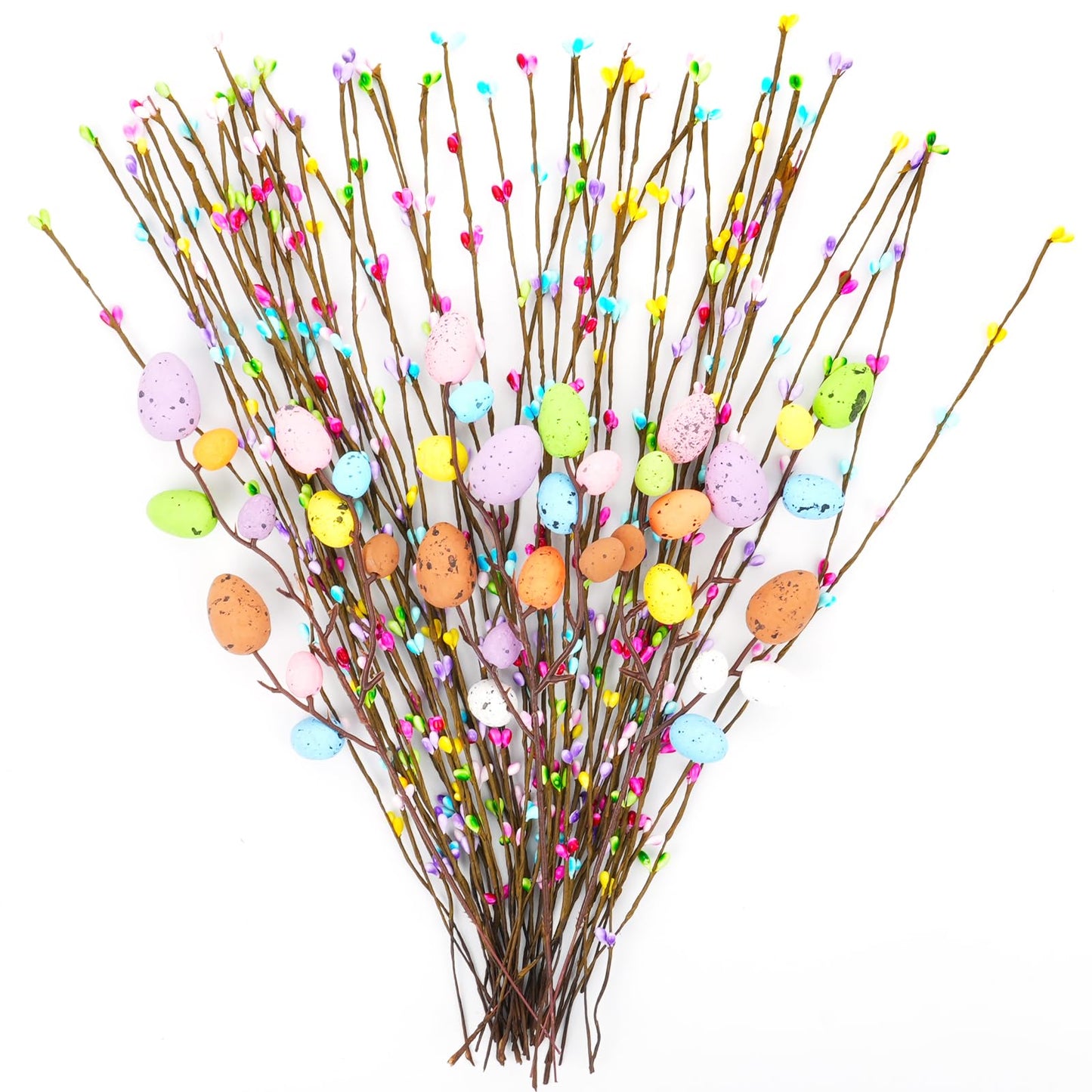 Draupnir 48PCS Artificial Easter Spray Vine, Pastel Easter Eggs and Berries, Easter Egg Twig Branches, Easter Egg Branches for Easter Home Decoration and Flower Arrangement