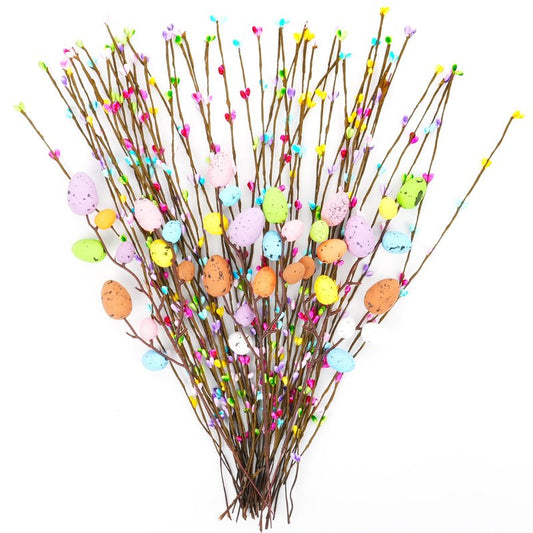 Draupnir 48PCS Artificial Easter Spray Vine, Pastel Easter Eggs and Berries, Easter Egg Twig Branches, Easter Egg Branches for Easter Home Decoration and Flower Arrangement