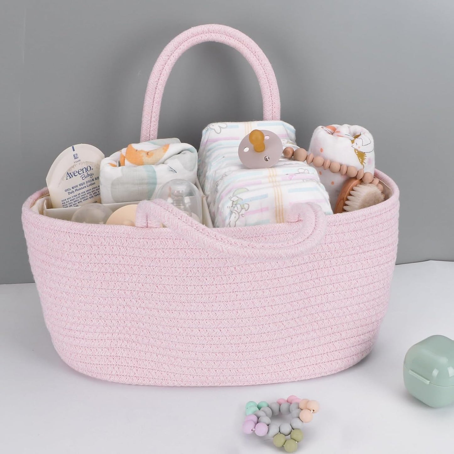 Skiennix Baby Diaper Caddy Organizer - Portable Storage Bin for Nursery | Pink Tote for Changing Table & Travel