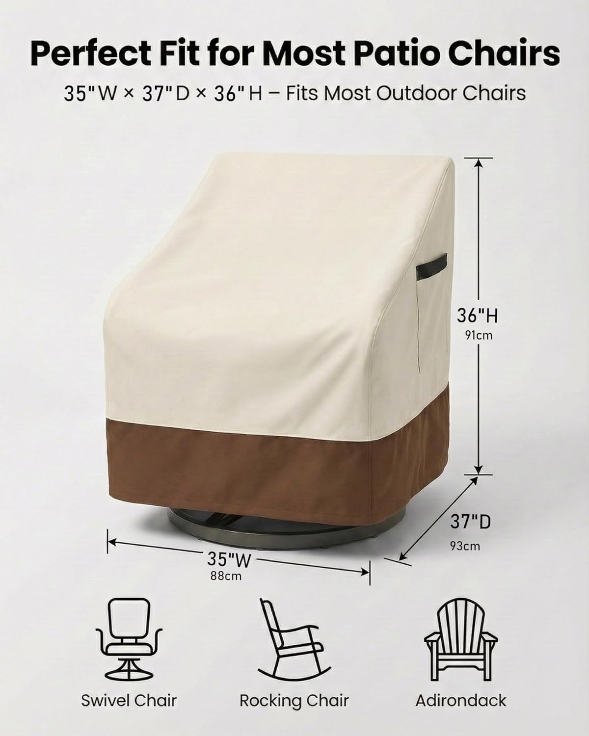 Skiennix Outdoor Patio Chair Covers - Heavy Duty Waterproof 600D Oxford Protection | 35x37x36 Inches, 2-Pack in Beige and Brown