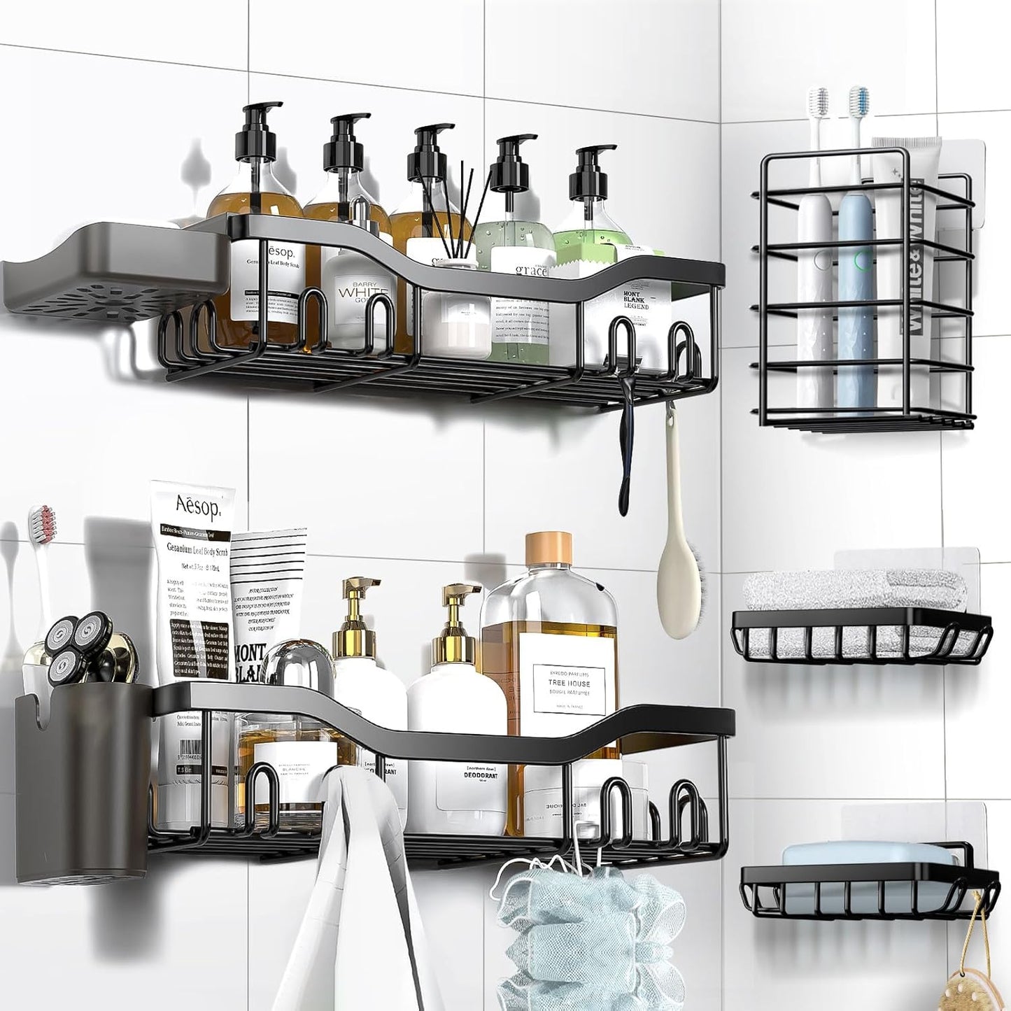 NESOMI Shower Caddy - Adhesive Organizer with Rustproof Stainless Steel | 7-Pack Large Capacity Storage Accessories