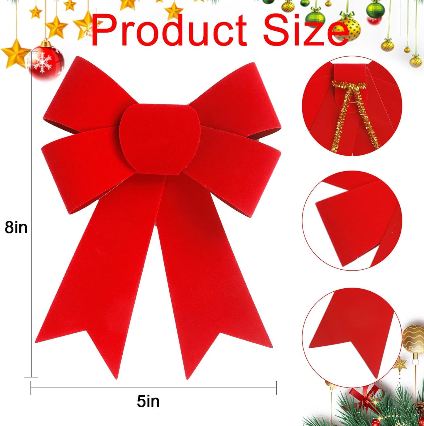 Regine Switzerland 24 PCS Red Velvet Bows - Festive 5x8 Inch Hanging Decorations for Christmas Trees & Wreaths