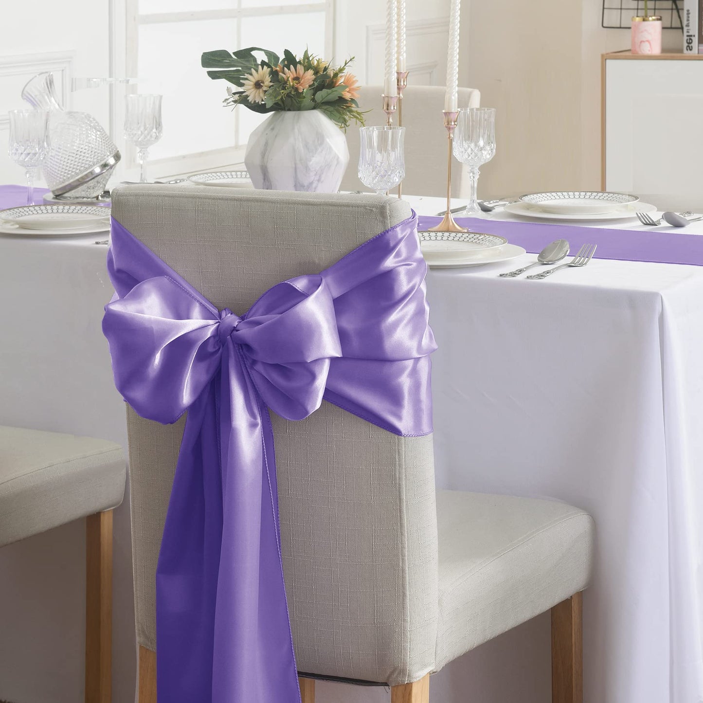 flohar 12Pack Table Runner 12 x 108 Inches Satin Silk Table Runner for Wedding, Birthday Party, Banquets, Graduations Decoration, fit Rectange and Round Table-Lavender