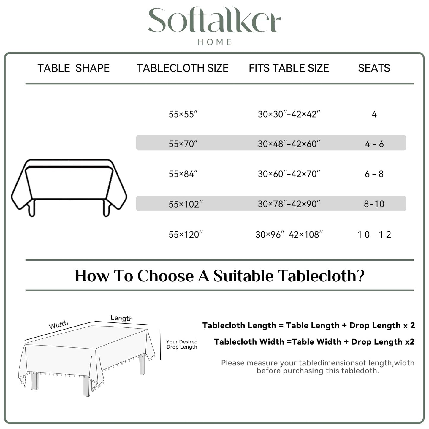 Softalker Outdoor Tablecloth Rectangle, Waterproof Linen Cotton Farmhouse Table Cloths with Tassel, Heavy Weight Wrinkle Free Boho Table Cover for Picnic Camping Dining - 55 x 70 Inch, Coffee Lines