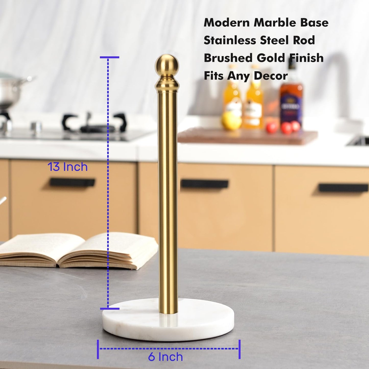 Exilon Gold Paper Towel Holder Countertop, Standing Paper Towel Roll Holder for Kitchen Bathroom, with Weighted Base for One-Handed Operation