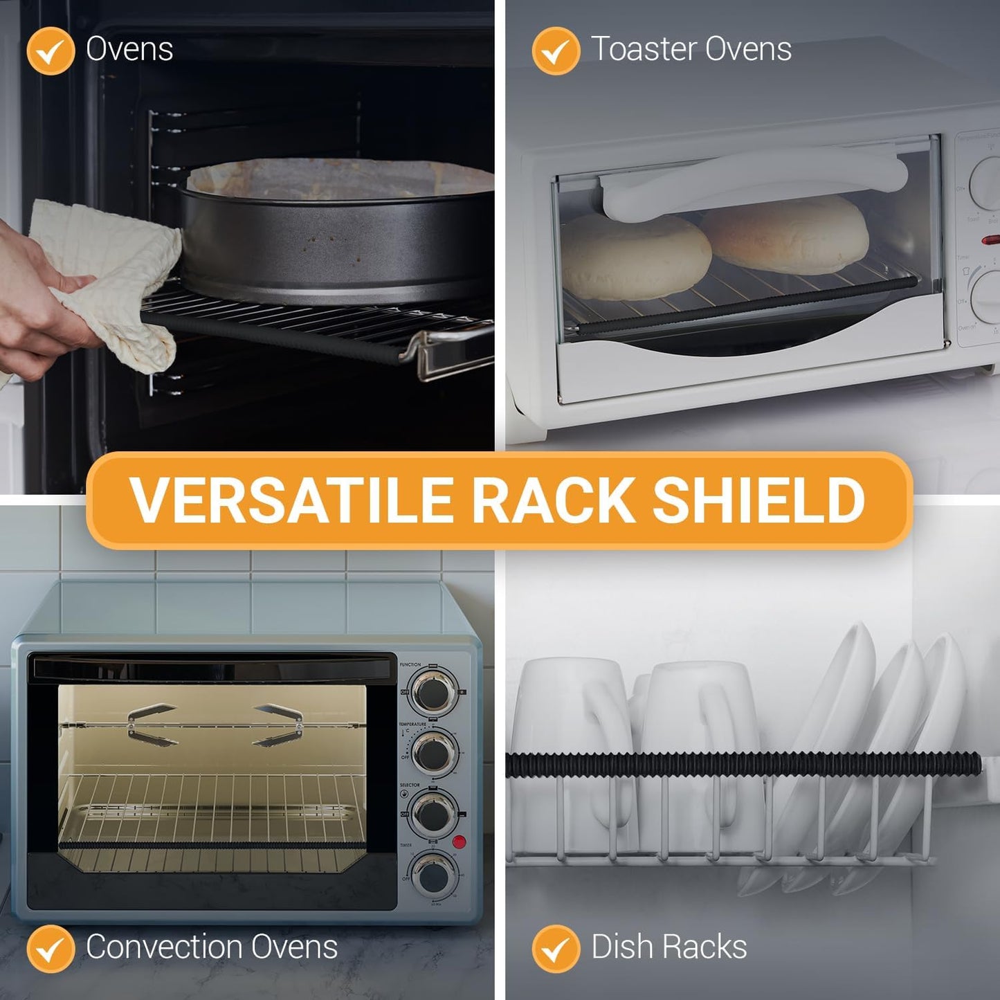 Linda’s Essentials Silicone Oven Rack Shields - Heat-Resistant Protectors | 22-Inch Black (2 Pack)