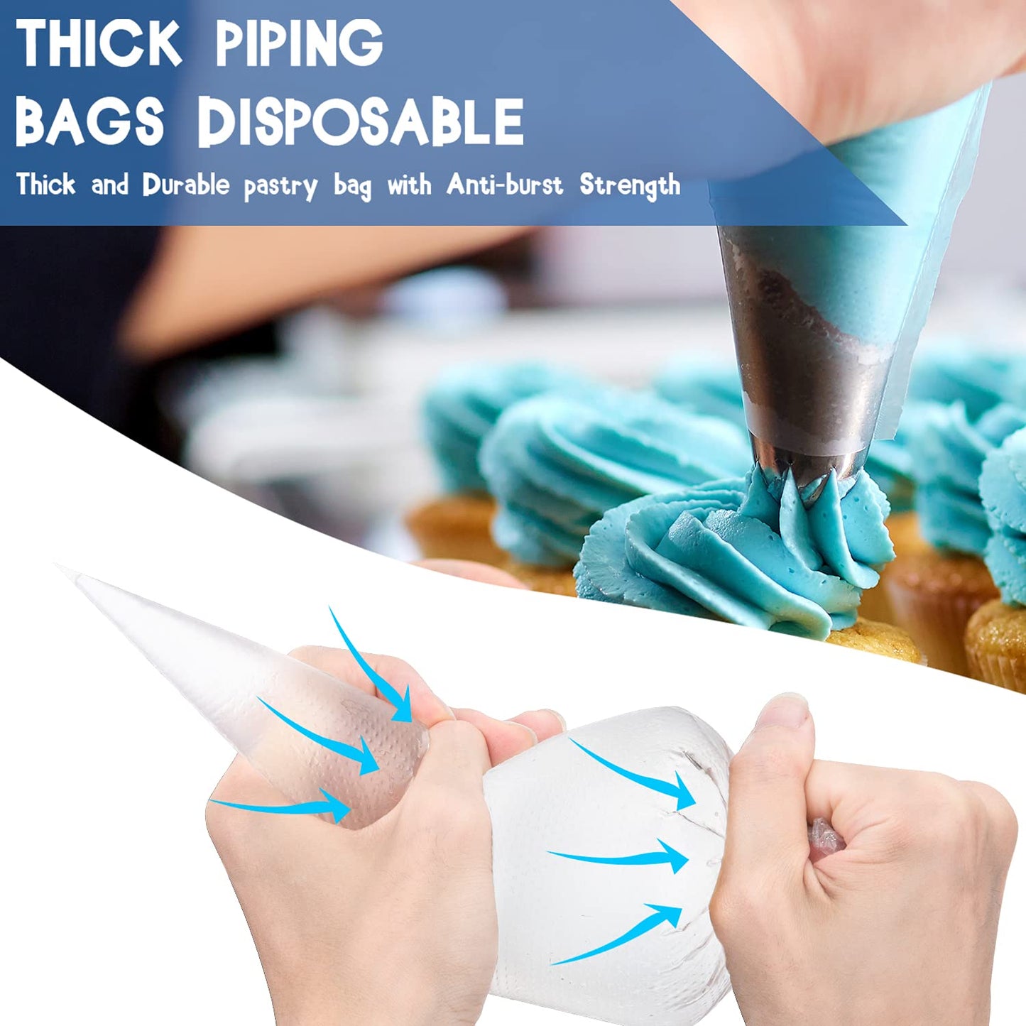 100pcs Thick Disposable Icing Piping Bags, Professional Pastry Bags 12inch, Heavy Duty Anti Burst Cake Tipless Piping Bags for Chocolate Royal Cupcake Cream Frosting Cookie Decorating Baking Supplies