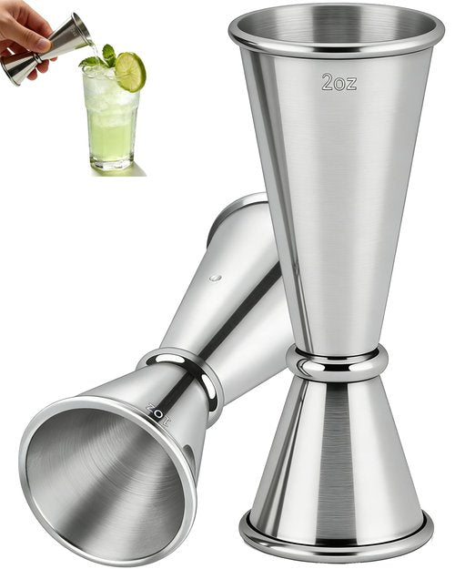 Goldelith Cocktail Jigger Set 1oz/2oz, Double Sided Stainless Steel Measuring Cups, Shot Measure Tool for Bartending, Home Bar & Mixed Drinks, Silver 2 Pack