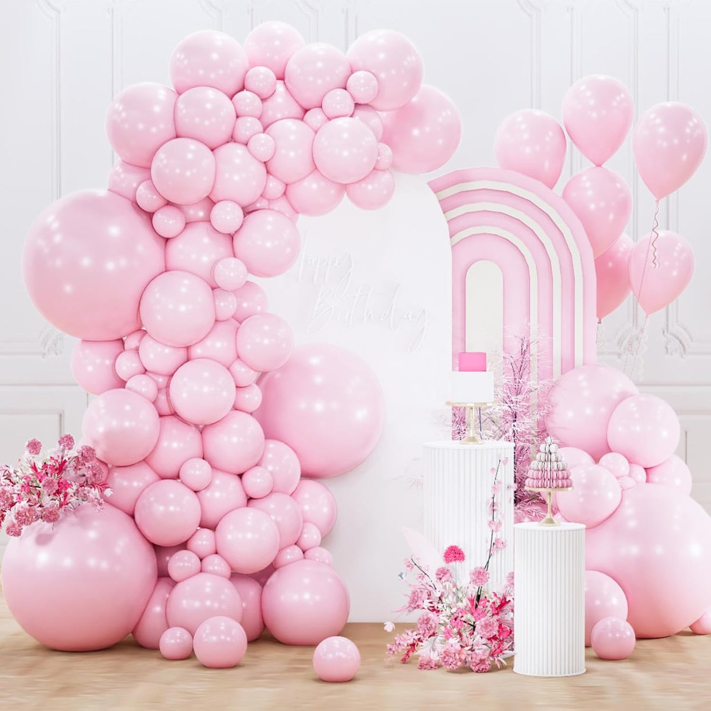 PartyWoo Light Pink Balloon Arch Kit - 155pcs in Various Sizes for Baby Shower & Birthday Decor